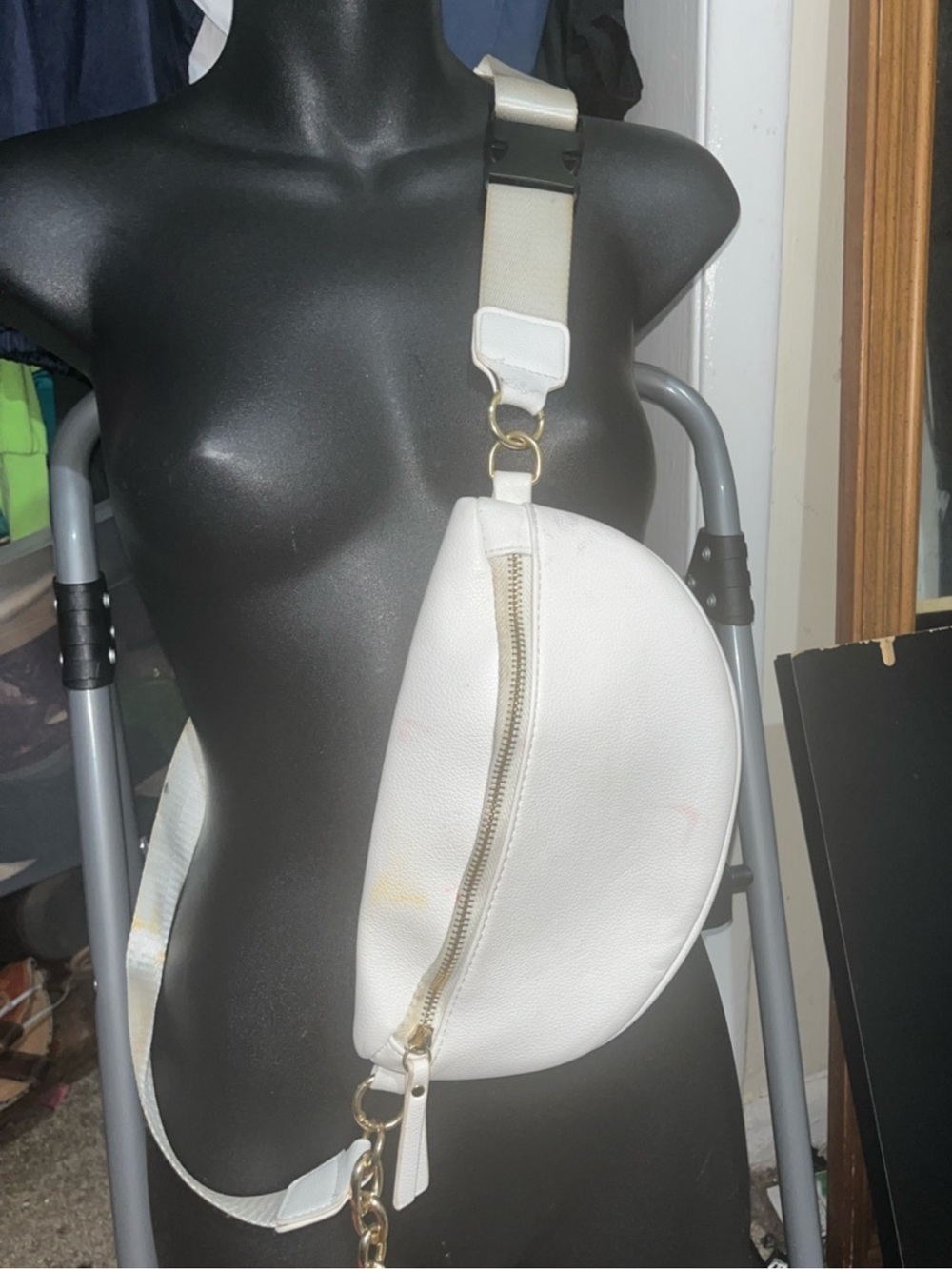 White Leather Crossbody Belt Bag - Women's Sling Fanny Pack